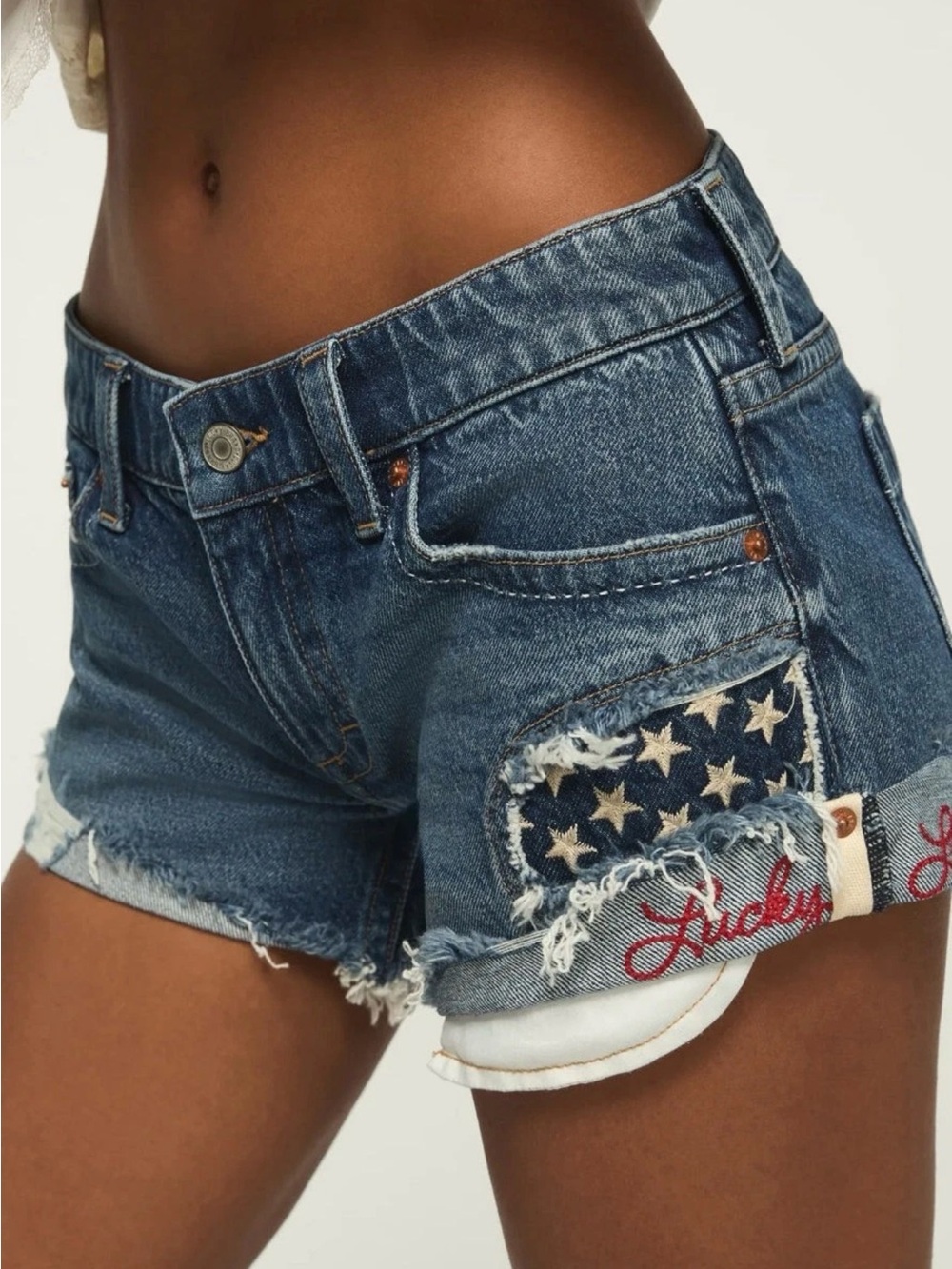 NWT Lucky Brand “Lucky Legend” Starry Distressed Denim Shorts